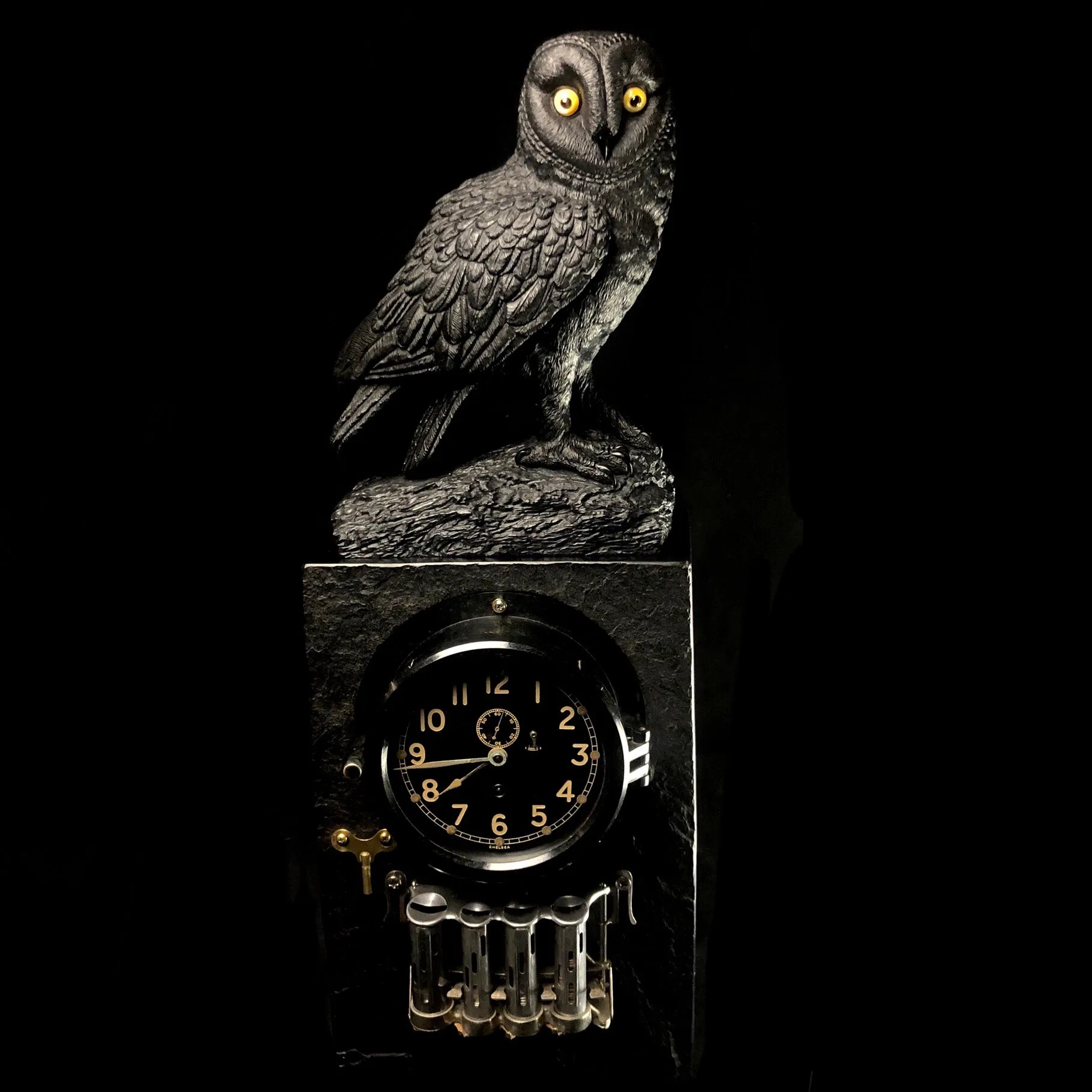 Wisdom Time and Change Owl Jet Carving