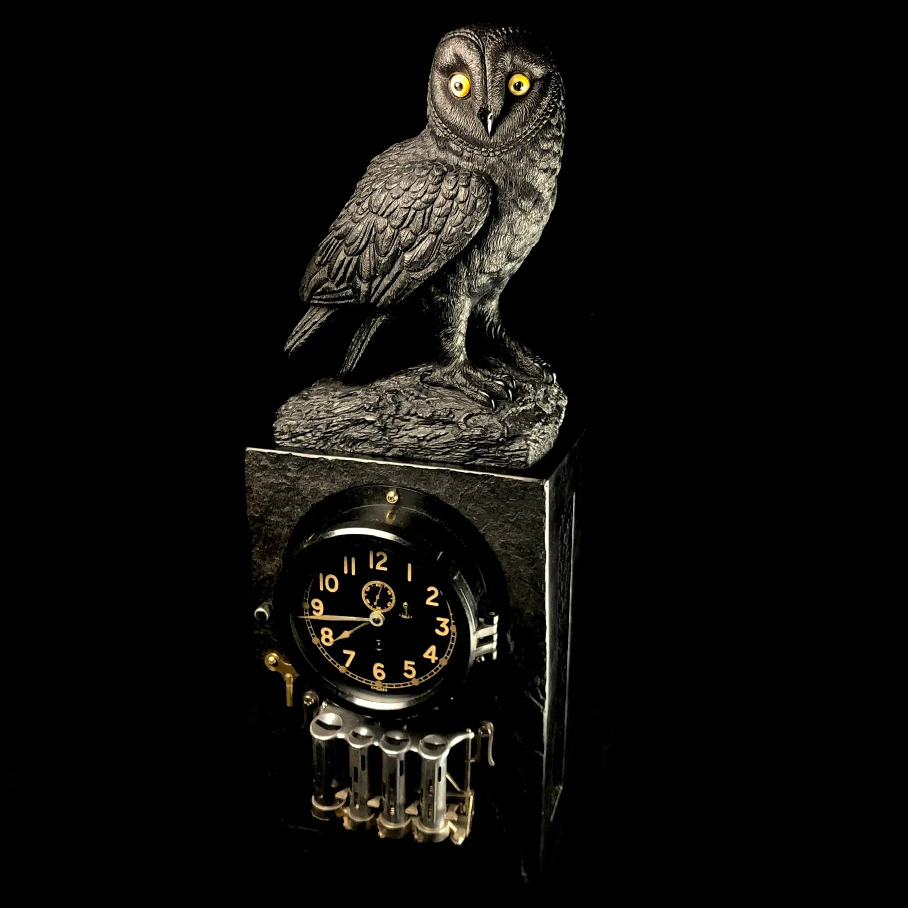 Wisdom Time and Change Owl Jet Carving