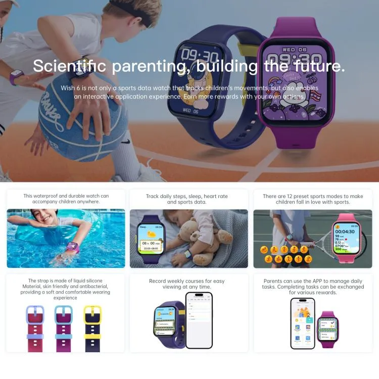 Wish 6 1.69 inch TFT Color Screen IP68 Waterproof Children Companion Smart Watch(Purple)