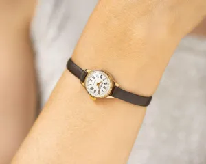 Women watch Roman numerals Seagull, gold plated women watch tiny classic timepiece, delicate lady watch gift, new premium leather strap