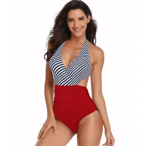 Women's Swimwear Multi color Print One-piece swimsuit neck waist band