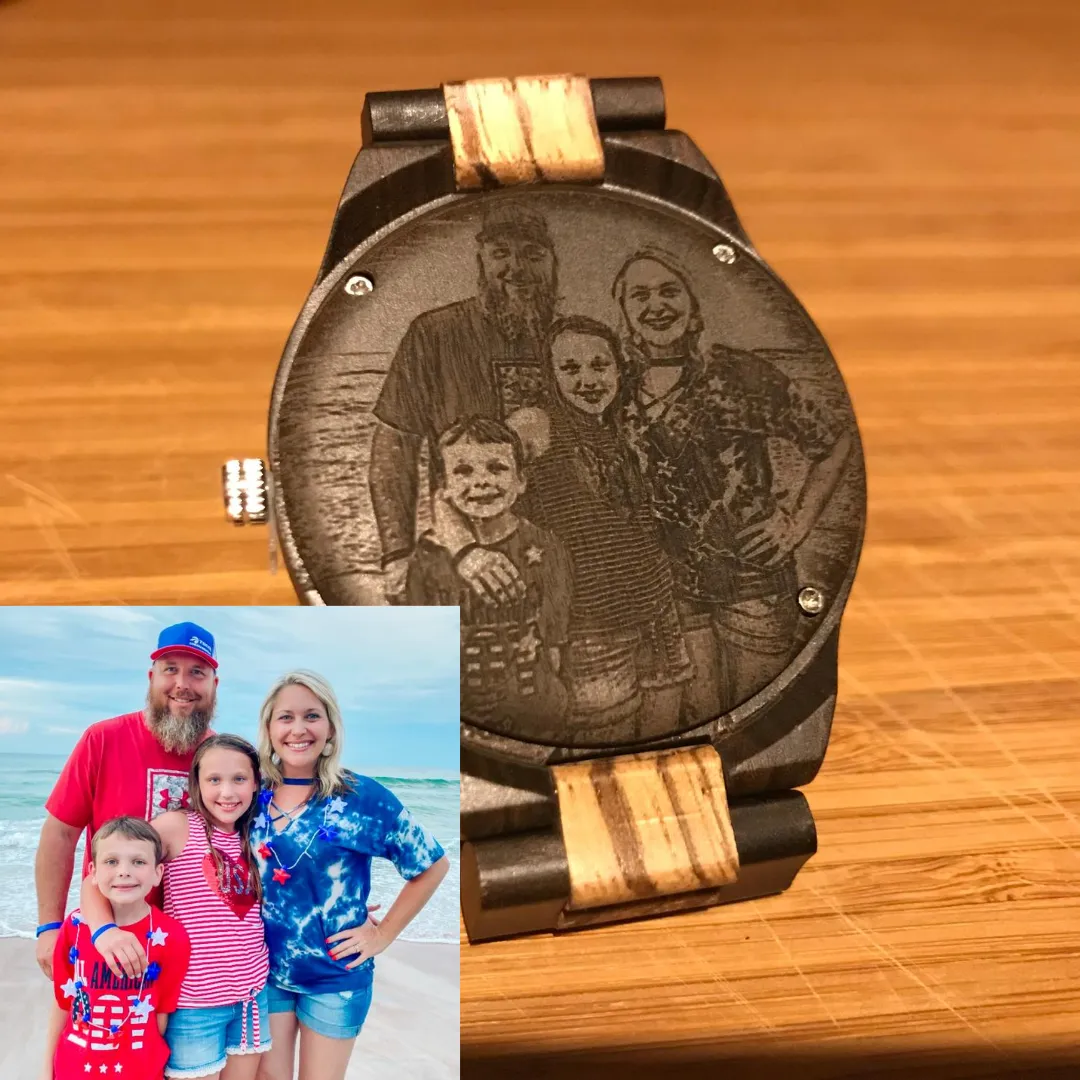 Zebra Wood Two-Tone Watch with Custom Engraving