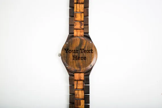 Zebra Wood Two-Tone Watch with Custom Engraving
