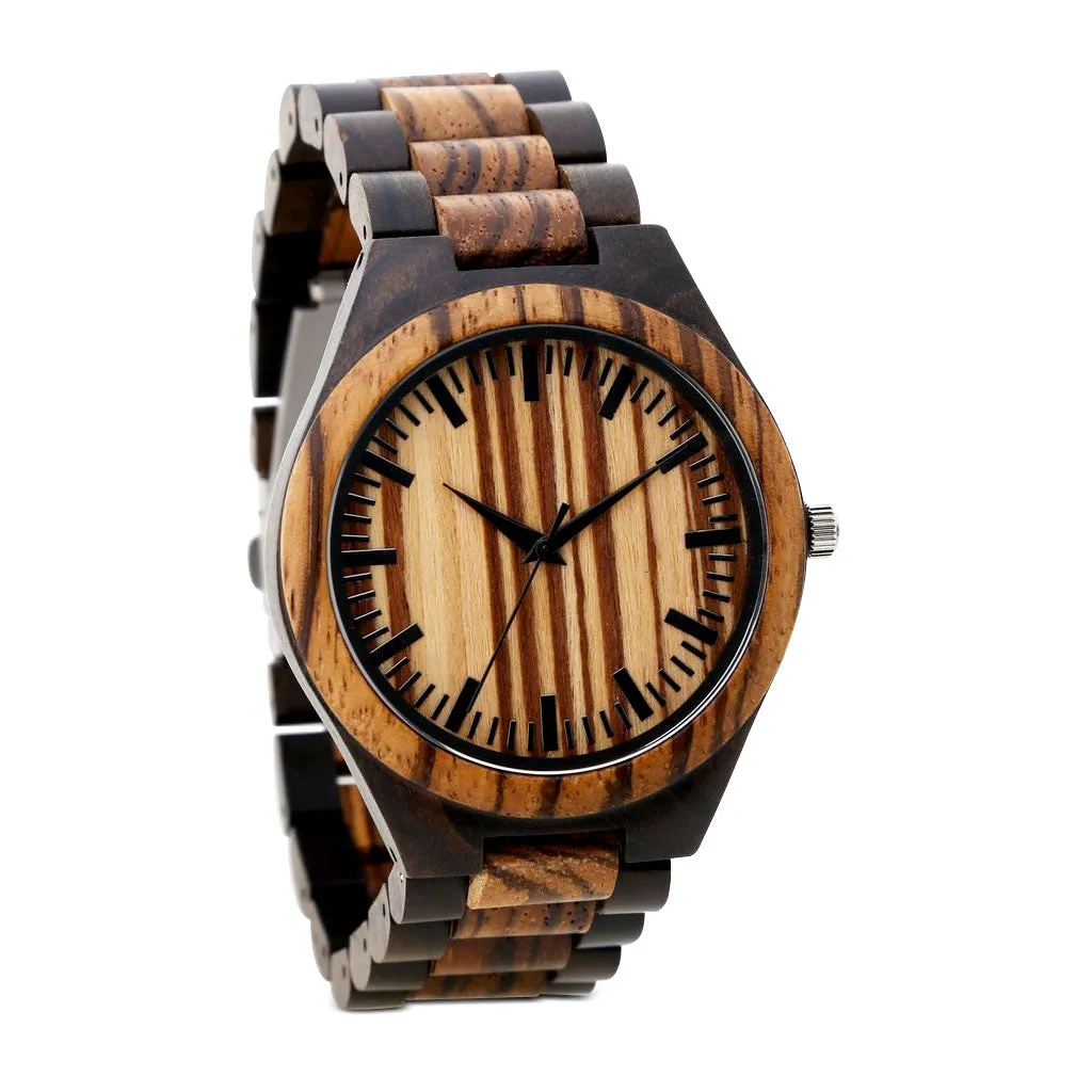 Zebra Wood Two-Tone Watch with Custom Engraving