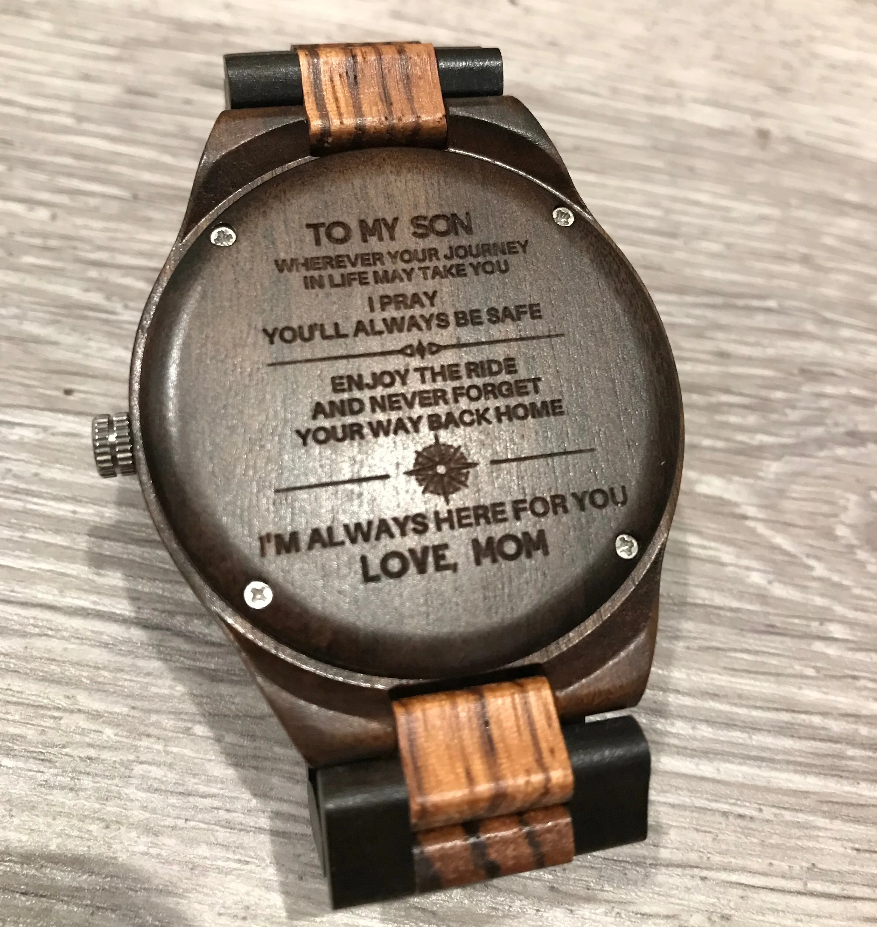 Zebra Wood Two-Tone Watch with Custom Engraving