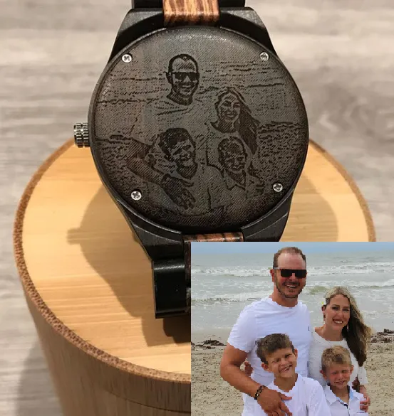 Zebra Wood Two-Tone Watch with Custom Engraving