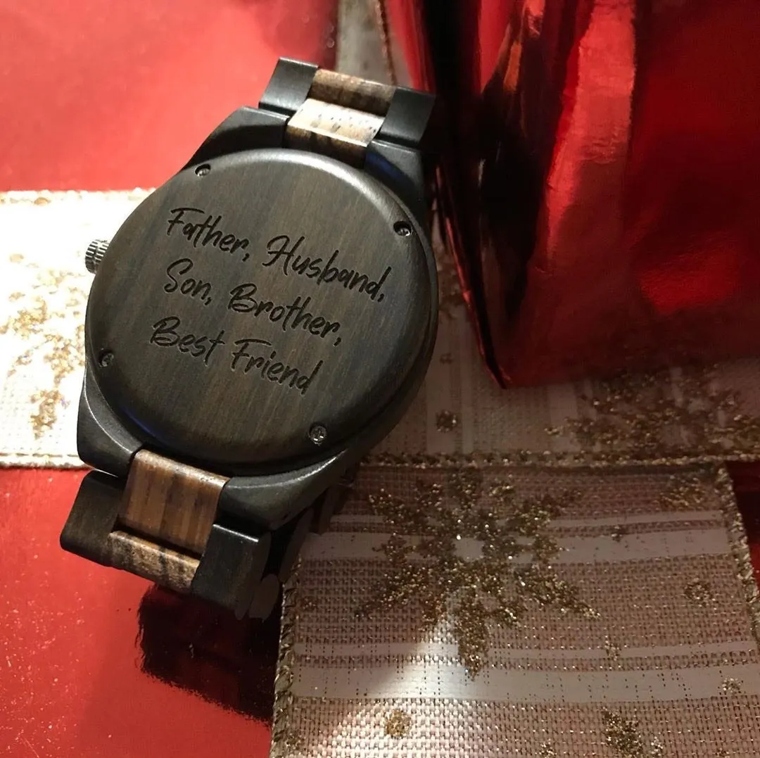 Zebra Wood Two-Tone Watch with Custom Engraving